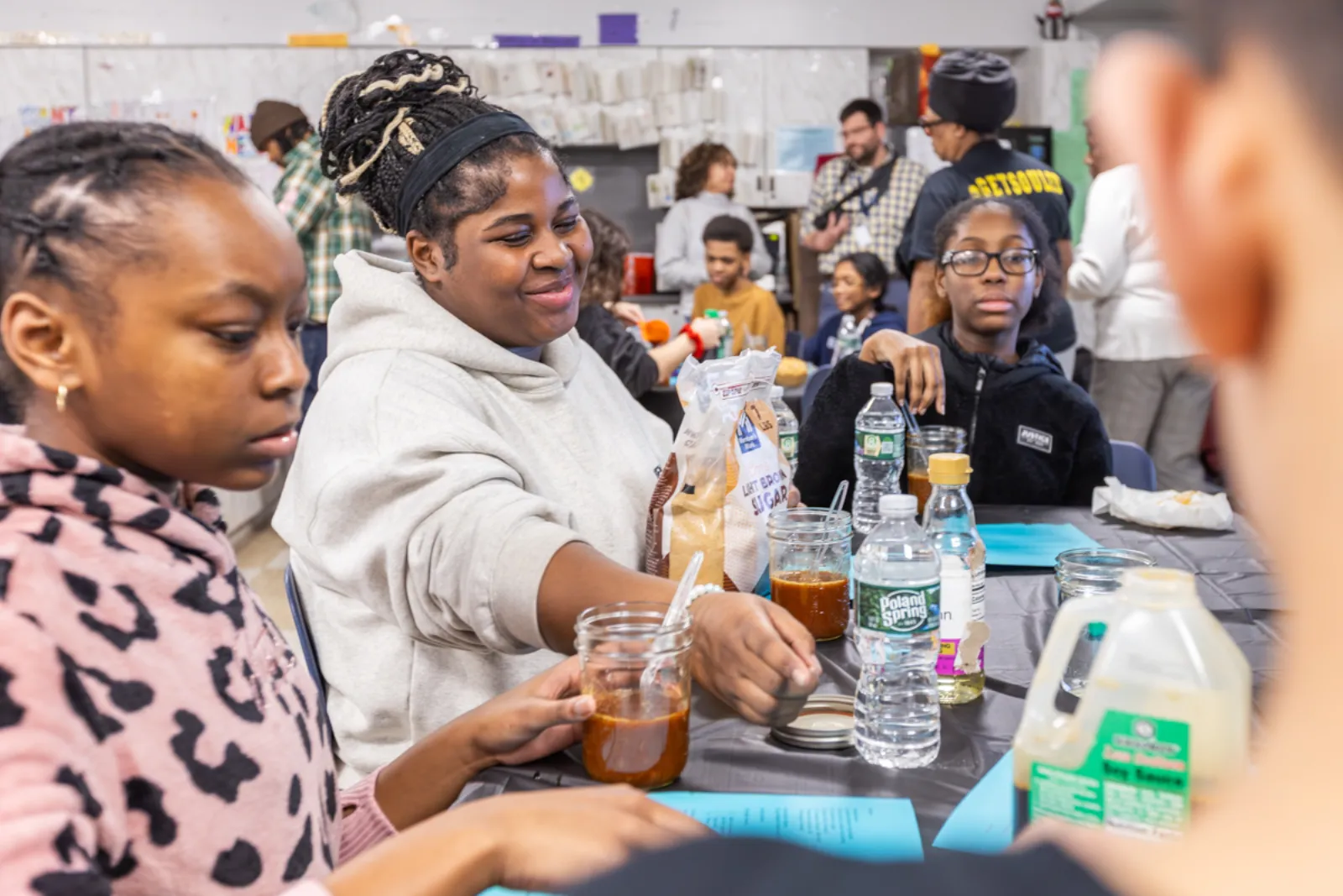 Students engaged in the cooking activity
